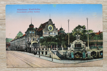 AK München / 1916 / Münchner Kindl Keller / Gasthaus Architektur Straße / Havana Eck Kiosk